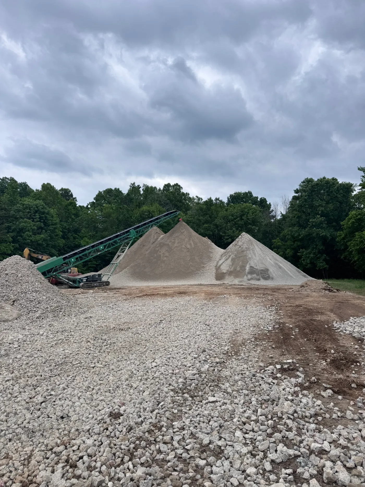 Mobile crusher processing recycled concrete at the J. Coble Materials yard